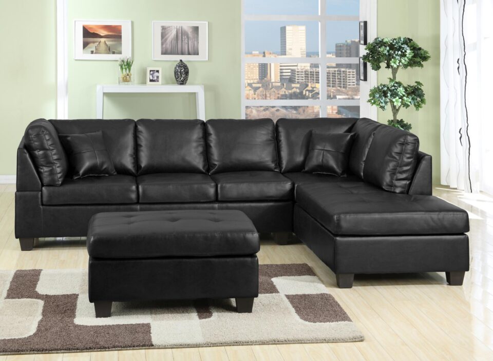 New Jersey Black Pu Left Sofa & Right Chaise